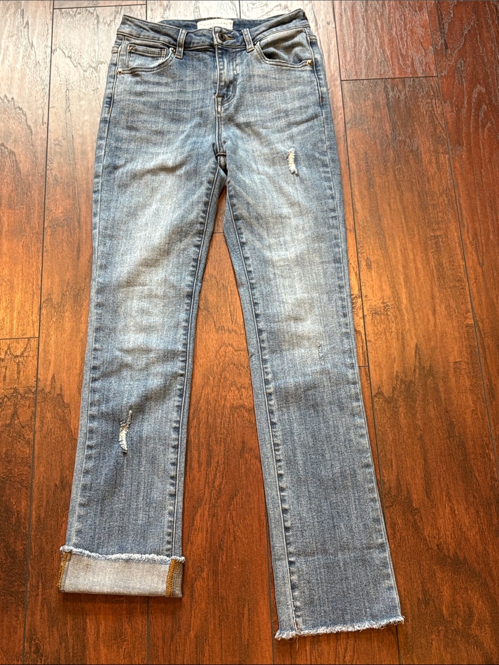 Risen Light Wash Straight-Leg Jeans with Distressed Detail